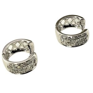 Vintage 14 Karat White Gold and Diamond Huggie Hoop Earrings #15643